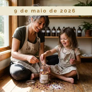 experiência em família para o dia das mães com crianças em SP. Oficina sensocial de escalda-pés botânico. Atividade lúdica para mães e filhos